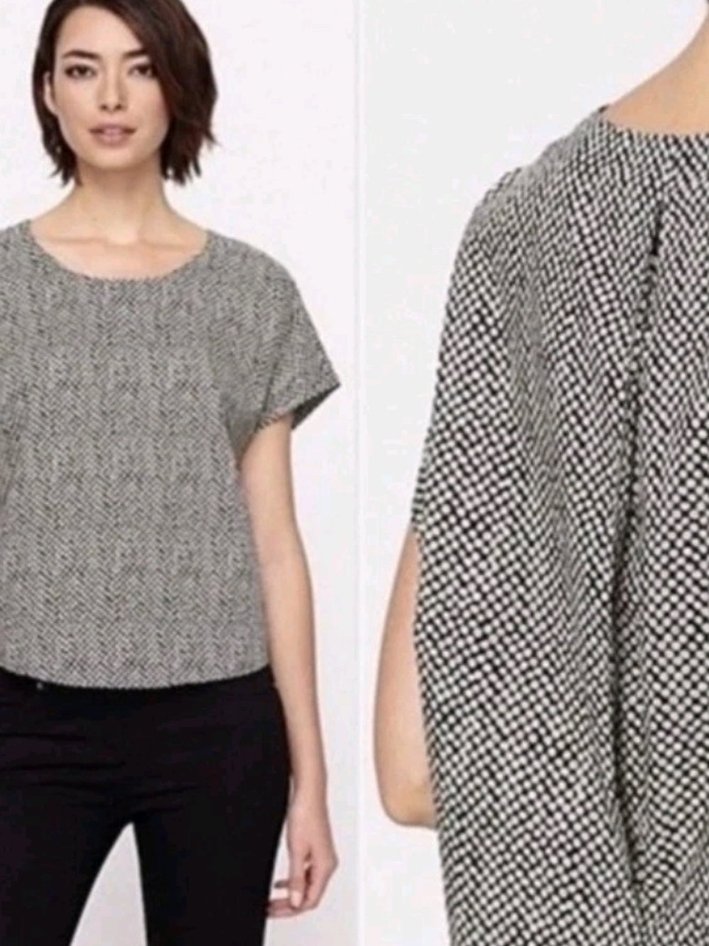 Eileen Fisher Black & White Short Sleeve Patterned Top